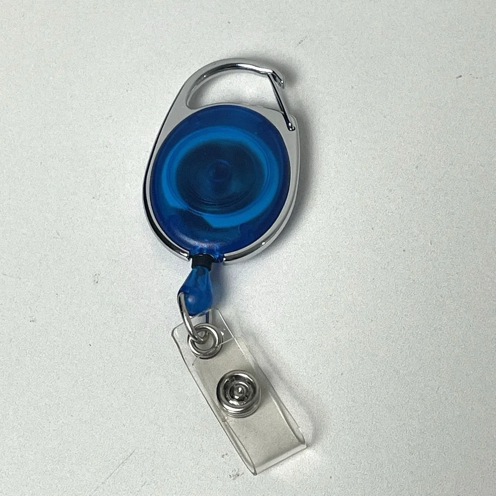 25 Pack Premium Retractable Reel Carabiner Badge ID Holder Blue Silver